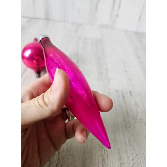 Antique silver pink mercury glass ornament teardrop set Xmas tree - Picture 16 of 16